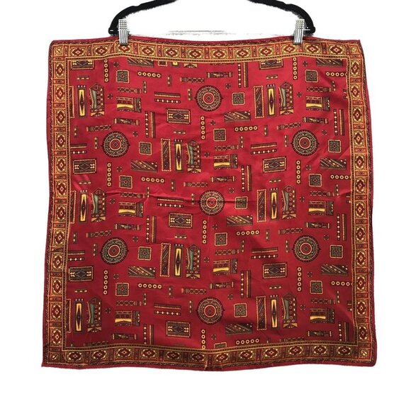 Vintage Lightweight Square Scarf Red Silky Tapestry Gentleman Scholar Elegant - Picture 1 of 6